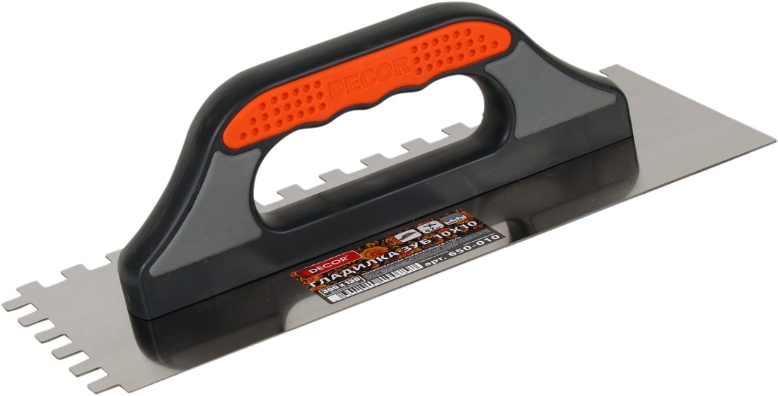 Гладилка DЕCOR, 3K, 300х130 мм, Нерж. зуб 10х10 мм; 0,7 (10шт/40шт) 650-010