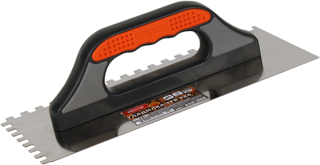 Гладилка DЕCOR, 3K, 300х130 мм, Нерж. зуб 8х8 мм; 0,7 (10шт/40шт) 650-008