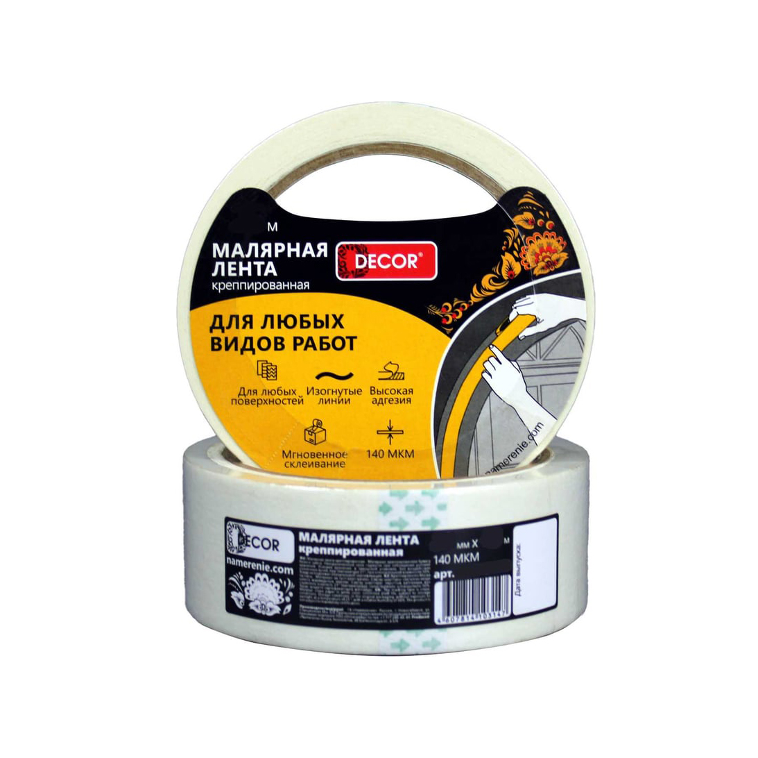 Малярная лента DECOR 48 мм*25 м, креппированная, 140 мкм (54шт/уп) 789-4825